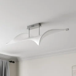 Lucande LED-loftlampe Edano, 122 cm, hvid, tekstil, dæmpbar