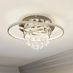 Lucande LED-loftlampe Keely, kromfarvet, krystal, 45 cm