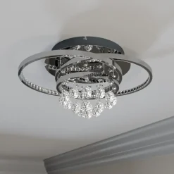 Lucande LED-loftlampe Keely, kromfarvet, krystal, 45 cm