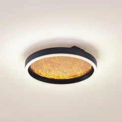 Lucande LED-loftlampe Menulis, sort/guld, PC, Ø 30 cm