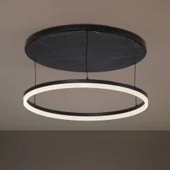 Lucande LED-loftlampe Orven, sort/marmor, Ø 50 cm, dæmpbar.