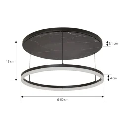 Lucande LED-loftlampe Orven, sort/marmor, Ø 50 cm, dæmpbar.