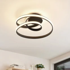Lucande LED-loftlampe Sakina, sort, metal, Ø 48 cm