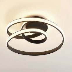 Lucande LED-loftlampe Sakina, sort, metal, Ø 48 cm