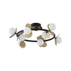 Lucande LED-loftslampe Pallo, 9-lys, sort/guld, glas