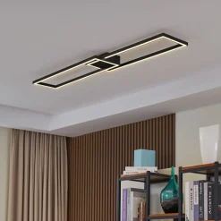 Lucande LED-loftslampe Tjado, 120 cm lang, sort, metal