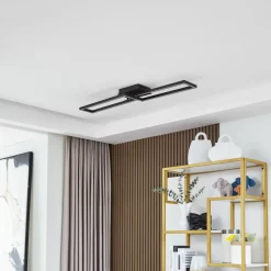 Lucande LED-loftslampe Tjado, 100 cm lang, sort, metal