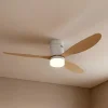 Lucande LED-loftventilator Kayu, hvid/træ, DC, 132 cm