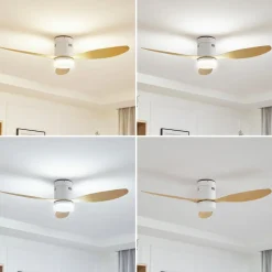 Lucande LED-loftventilator Kayu, hvid/træ, DC, 132 cm