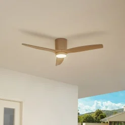 Lucande LED-loftventilator Sorin, beige, DC, støjsvag, IP44
