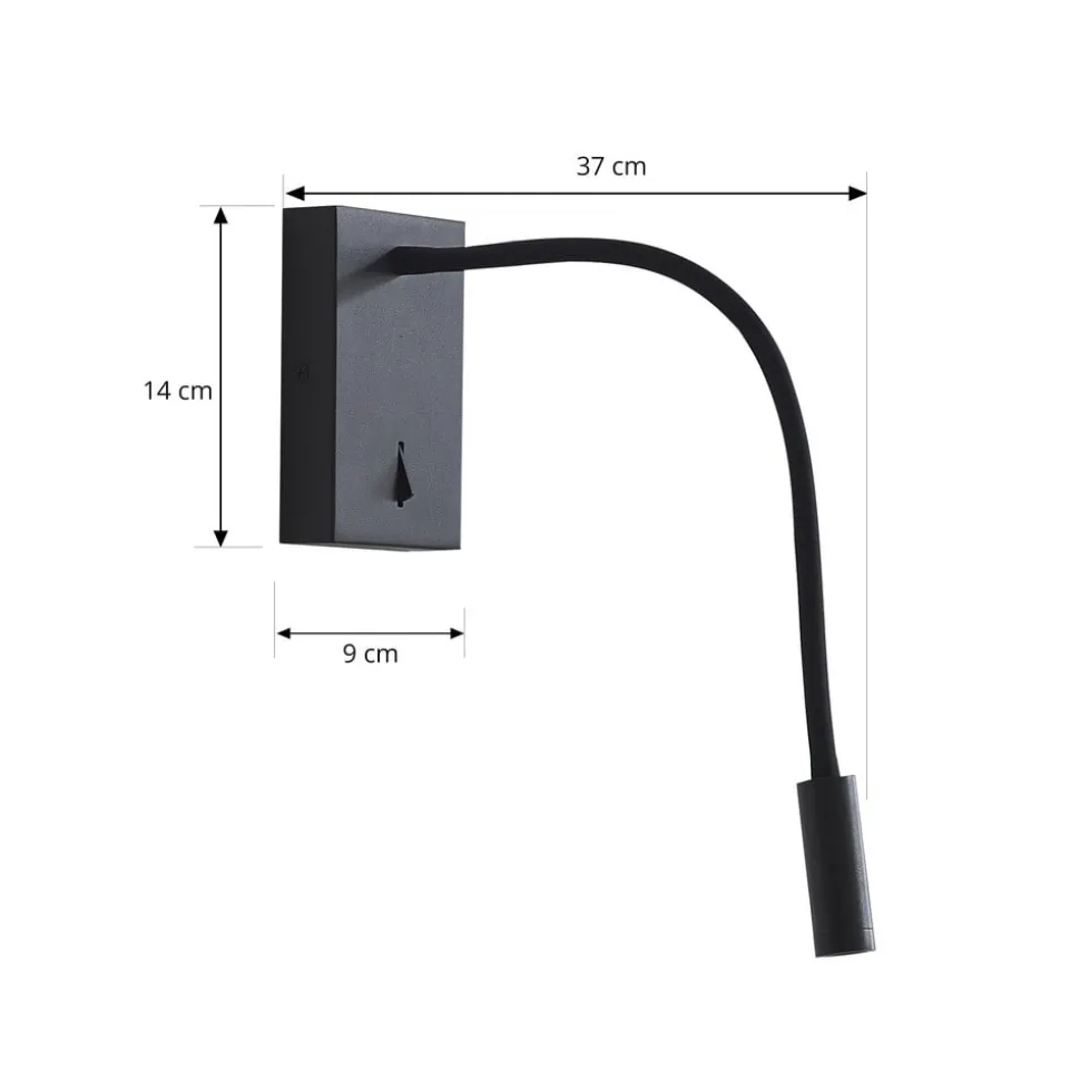 Lucande LED-læselampe Hetti, sort, metal, 14 cm høj