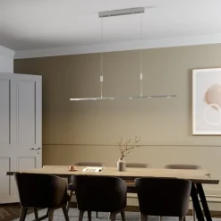 Lucande LED-pendellampe Arnik, 140 cm, nikkelfarvet, dæmpbar