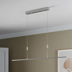 Lucande LED-pendellampe Arnik, 140 cm, nikkelfarvet, dæmpbar