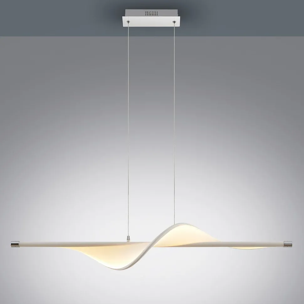 Lucande LED-pendellampe Edano, 122 cm, hvid, tekstil, dæmpbar