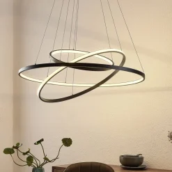 Lucande LED-pendellampe Ezana, sort, metal, Ø 80 cm