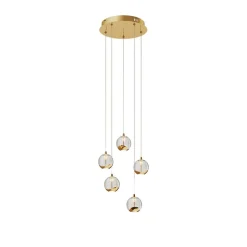Lucande LED-pendellampe Hayley, Ø 30 cm, 5 lyskilder, guld, glas