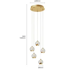 Lucande LED-pendellampe Hayley, Ø 30 cm, 5 lyskilder, guld, glas