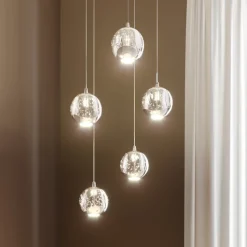 Lucande LED-pendellampe Hayley, Ø 30 cm, 5 lyskilder, krom, glas
