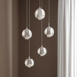 Lucande LED-pendellampe Hayley, Ø 30 cm, 5 lyskilder, krom, glas