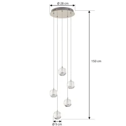 Lucande LED-pendellampe Hayley, Ø 30 cm, 5 lyskilder, krom, glas