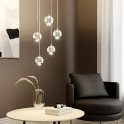 Lucande LED-pendellampe Hayley, Ø 30 cm, 5 lyskilder, krom, glas