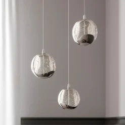 Lucande LED-pendellampe Hayley, Ø 25 cm, 3 lyskilder, krom, glas