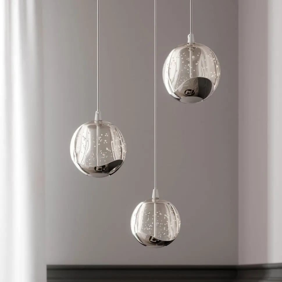 Lucande LED-pendellampe Hayley, Ø 25 cm, 3 lyskilder, krom, glas