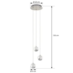 Lucande LED-pendellampe Hayley, Ø 25 cm, 3 lyskilder, krom, glas