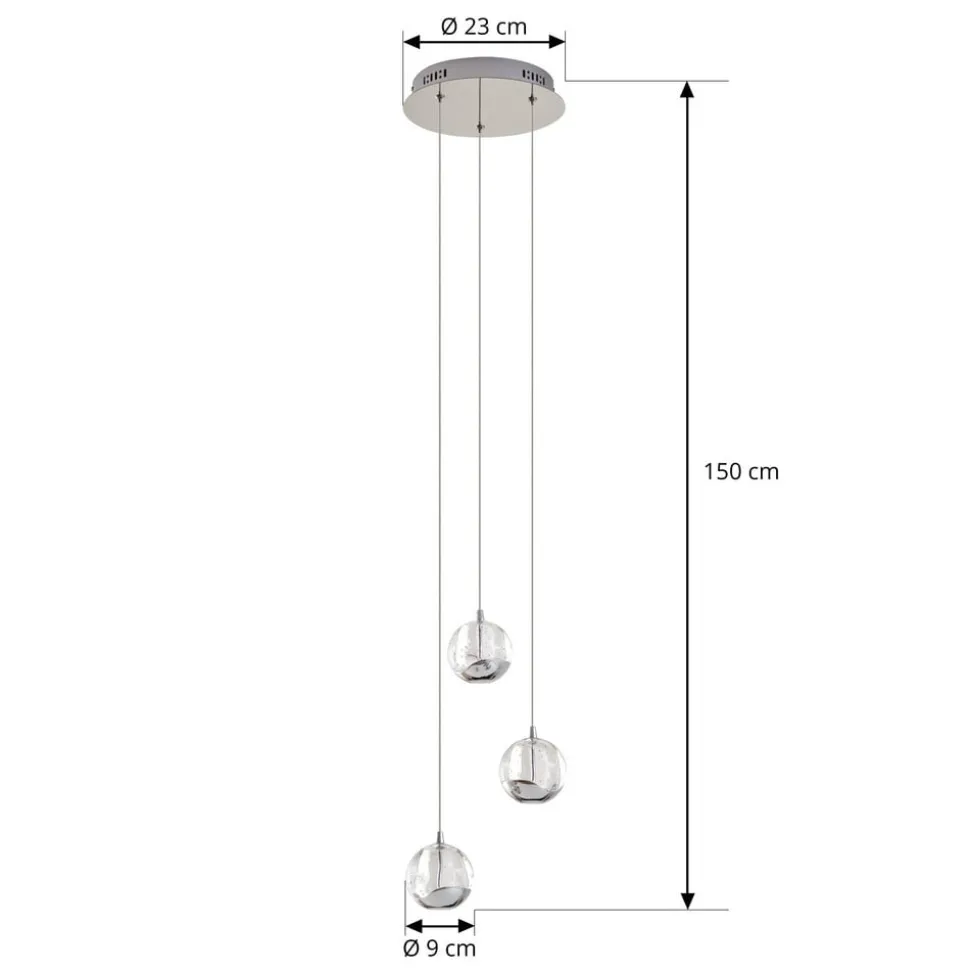 Lucande LED-pendellampe Hayley, Ø 25 cm, 3 lyskilder, krom, glas