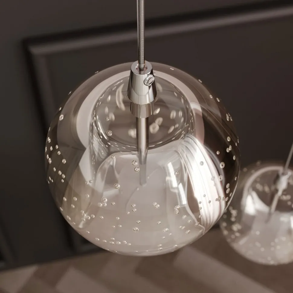 Lucande LED-pendellampe Hayley, Ø 25 cm, 3 lyskilder, krom, glas