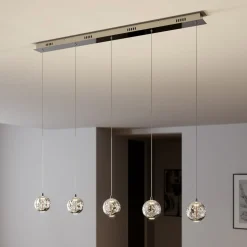Lucande LED-pendellampe Hayley, 96 cm, 5 lyskilder, krom, glas