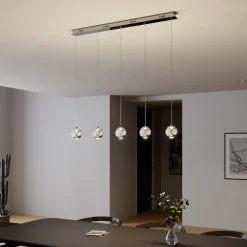 Lucande LED-pendellampe Hayley, 96 cm, 5 lyskilder, krom, glas