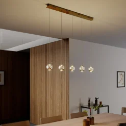 Lucande LED-pendellampe Hayley, 96 cm, 5 lyskilder, guld, glas