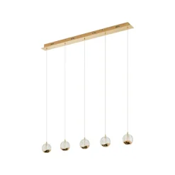 Lucande LED-pendellampe Hayley, 96 cm, 5 lyskilder, guld, glas