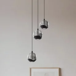 Lucande LED-pendellampe Hayley, sort, 3 lyskilder, glas