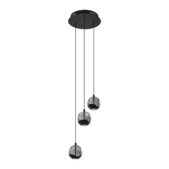 Lucande LED-pendellampe Hayley, sort, 3 lyskilder, glas