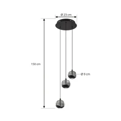 Lucande LED-pendellampe Hayley, sort, 3 lyskilder, glas