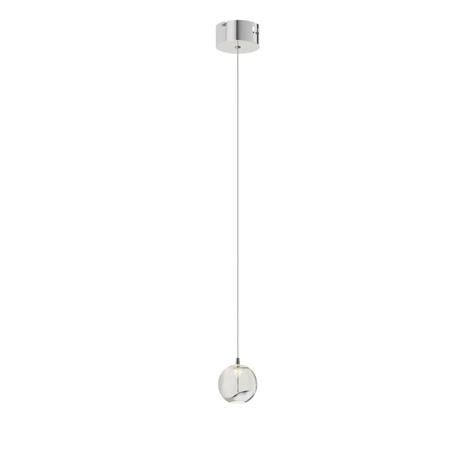 Lucande LED-pendellampe Hayley, Ø 9 cm, kromfarvet, glas