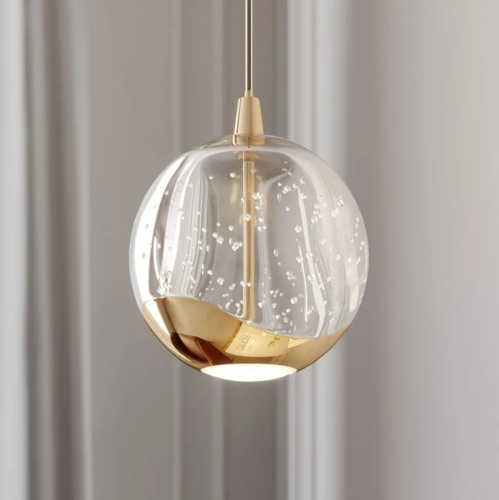 Lucande LED-pendellampe Hayley, Ø 9 cm, guldfarvet, glas