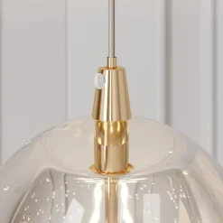Lucande LED-pendellampe Hayley, Ø 9 cm, guldfarvet, glas