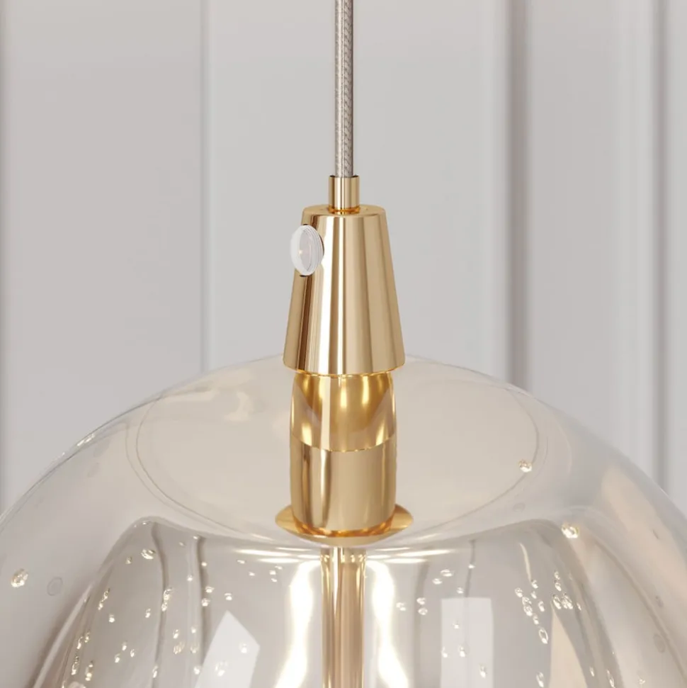Lucande LED-pendellampe Hayley, Ø 9 cm, guldfarvet, glas