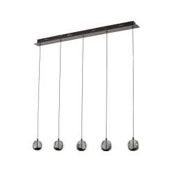 Lucande LED-pendellampe Hayley, sort, 5 lyskilder, aflang