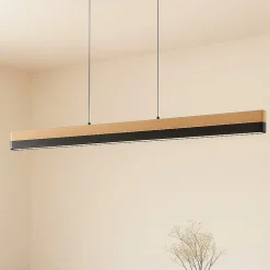 Lucande LED-pendellampe Holven, træ, CCT, længde 113 cm