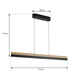 Lucande LED-pendellampe Holven, træ, CCT, længde 113 cm