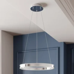 Lucande LED-pendellampe Lyani, Ø 50 cm, krom, dæmpbar
