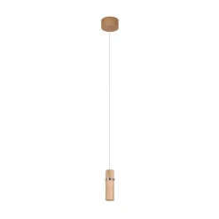 Lucande LED-pendel Nojus, træ, op/ned, Ø 6 cm