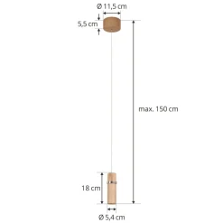 Lucande LED-pendel Nojus, træ, op/ned, Ø 6 cm