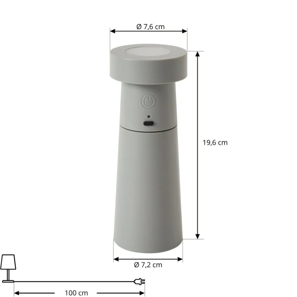 Lucande LED-saltbøsse Salt, lysegrå, batteri, IP44
