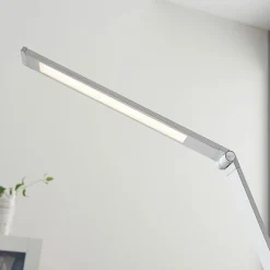 Lucande LED-skrivebordslampe Nicano, grå, metal, dæmpbar.