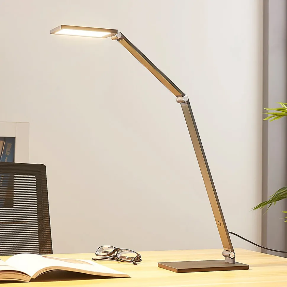 Lucande LED-skrivebordslampe Mion, 41 cm, kantet, dæmpbar